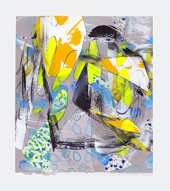 gouache, ink, acrylic and paper on handmade paper