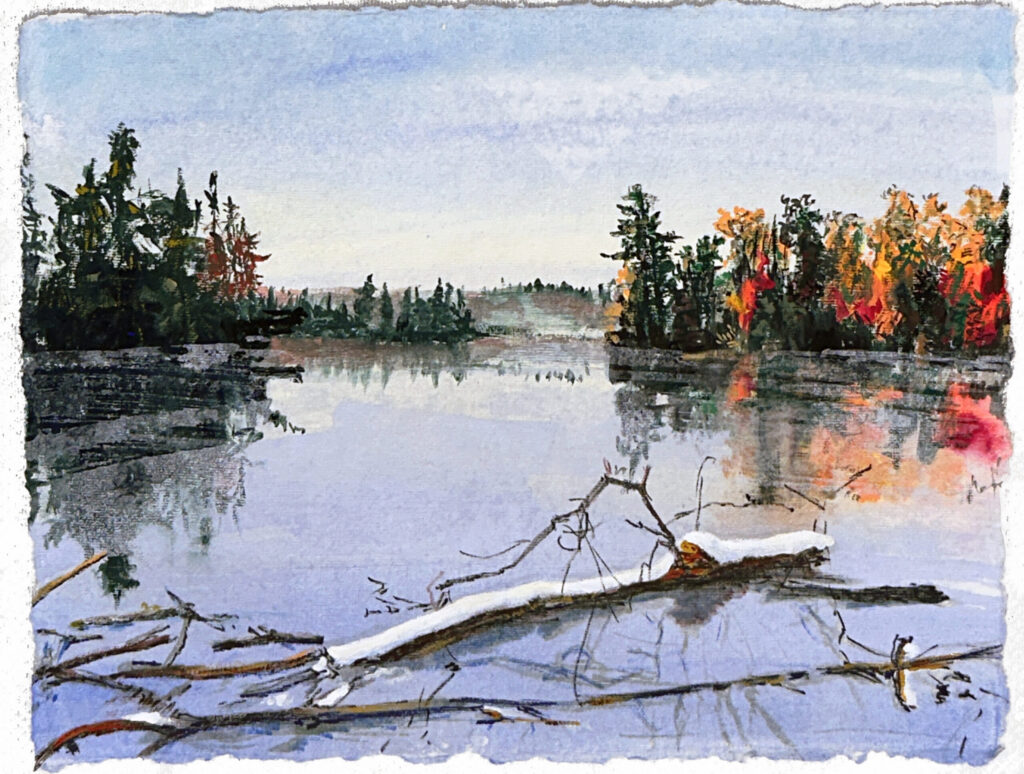 Sunrise Lake with Snowy Branches
