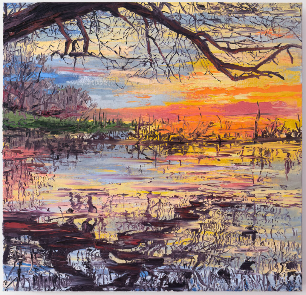 Sunrise on Pond with Tree