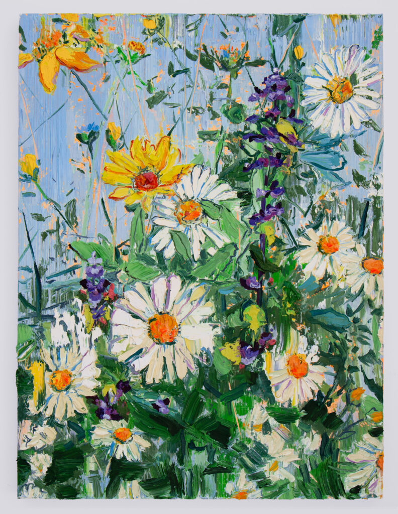 Nippon Daisies with Sunflowers and Delphinium