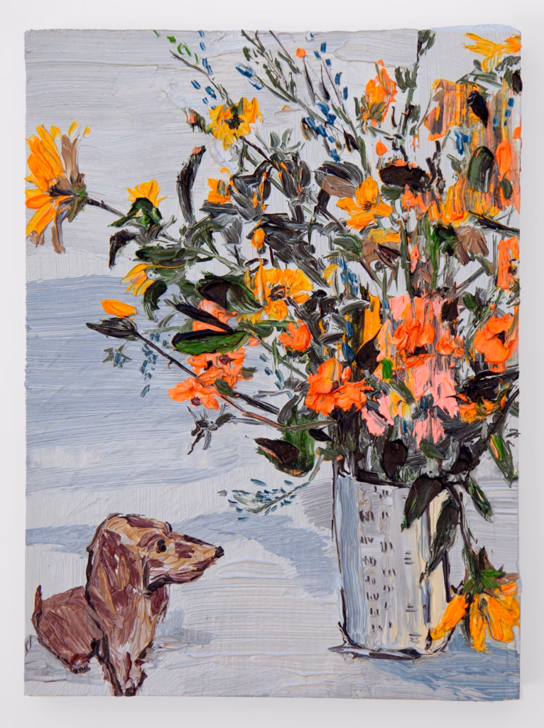 Late Summer Flowers with Dachshund